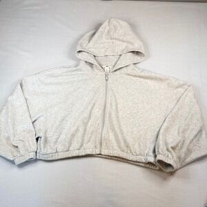 HM Divided Womens Gray Heather Cropped Zip Up Hoodie Sweatshirt Large